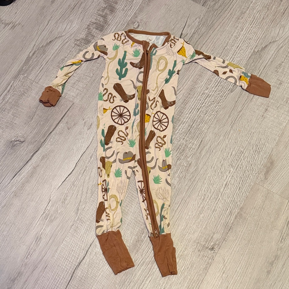Little Sleepies Cream and Brown Western One Piece